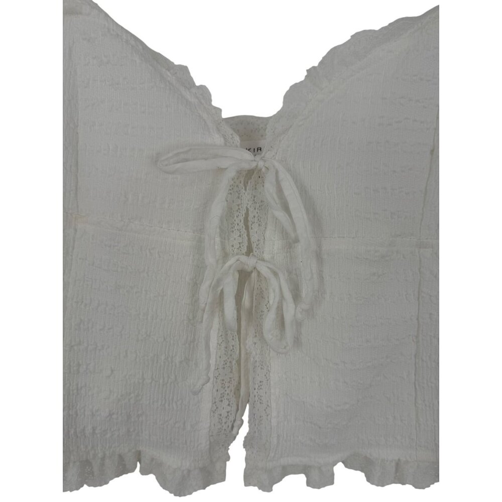 Kirious Los Angeles White Lace Trim Tie Front Boho Coquette Top Grunge Fairycore - Picture 8 of 12